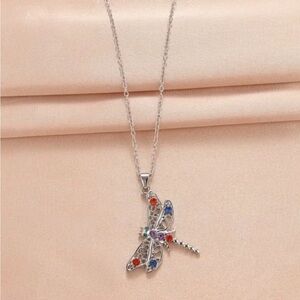 NEW 22” Silver Rhinestone Dragonfly Necklace